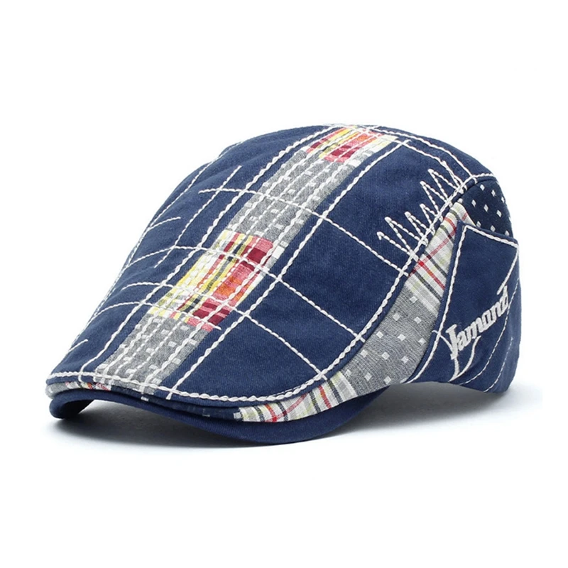 Plaid Patchwork Cotton Newsboy Cap Men Casual Ivy Hat Duckbill Visor Cabbie Hats Summer Gorras Planas Flat Cap For Women Hat