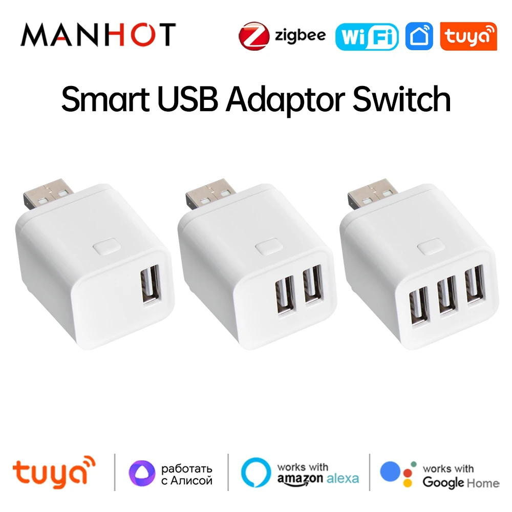 Tuya WiFi/Zigbee Smart Micro USB Adaptor Switch 5V Mini USB Power Adaptor Remote Control Plug for Yandex Alice Alexa Google Home