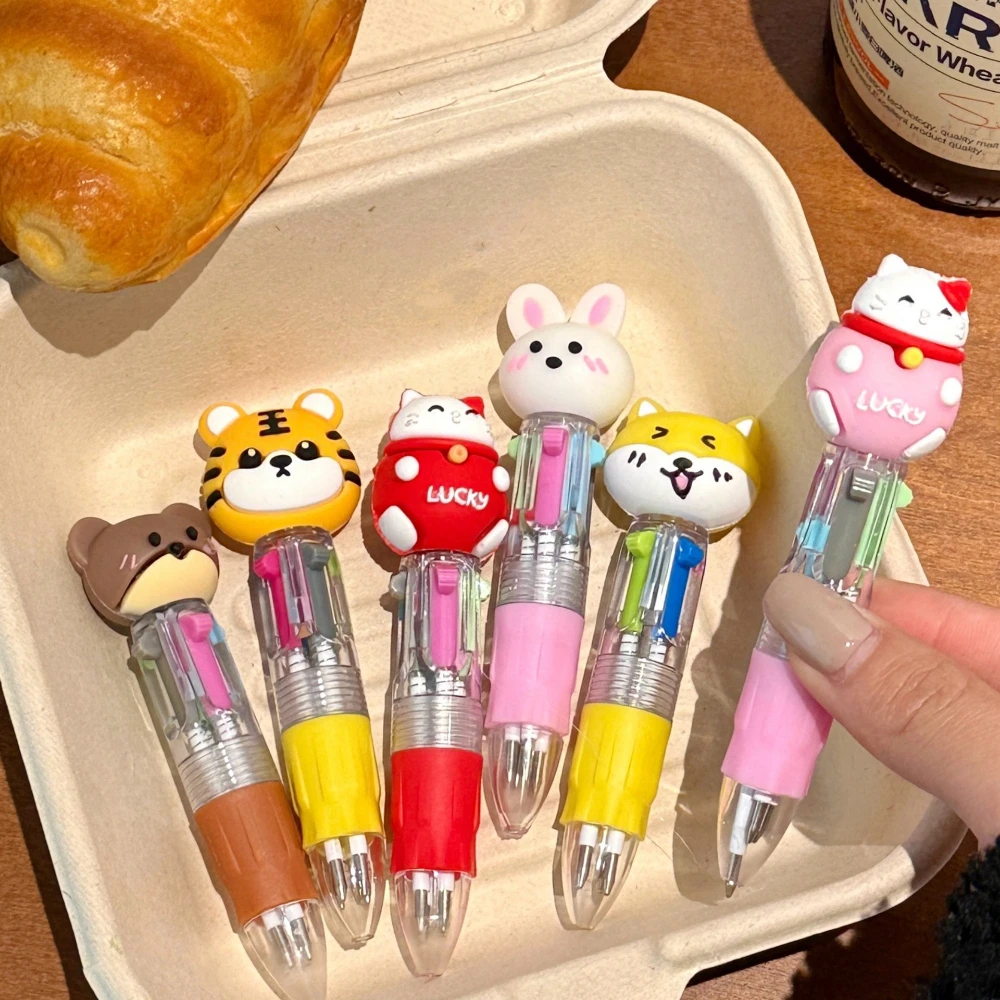 1/6/7pcs Cute Animal 4-in-1 Multicolor Ballpoint Pen 0.5mm Press Action Gel Pen for Students