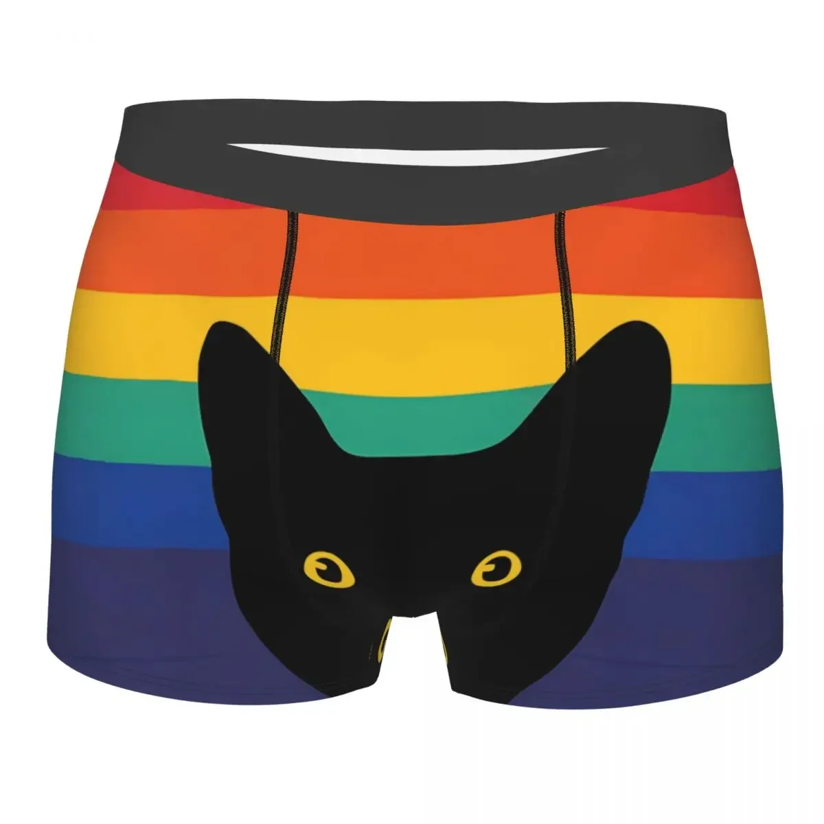 Peeking Cat In Rainbow Circle Man's Boxer Briefs Underpants Pride Flag Highly Breathable High Quality Sexy Shorts Gift Idea