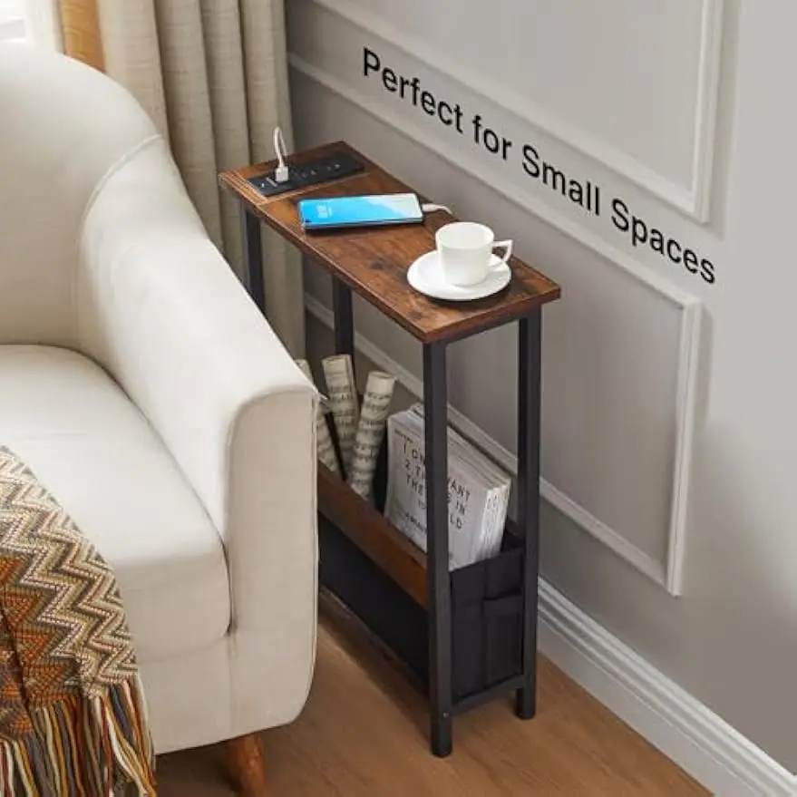 Compact Charging Side Table with Storage Drawer and USB Ports for Small Spaces