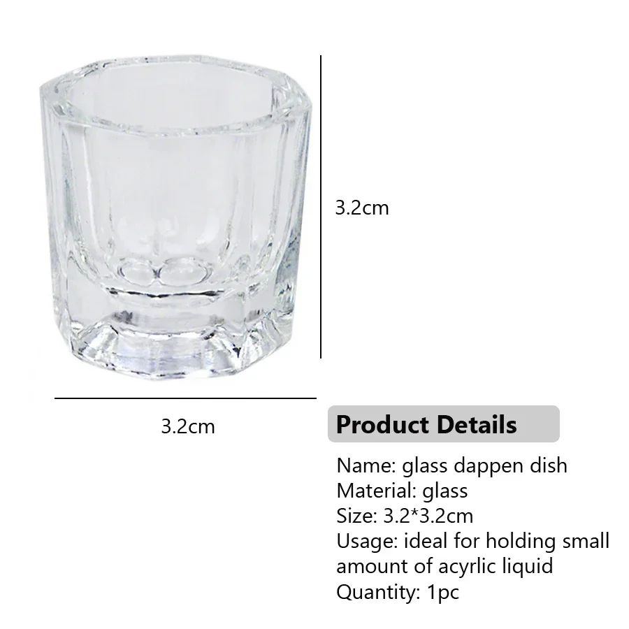 1Pc Mini Octagonal Crystal Glass Acrylic Clear Small Nail Cup Powder Liquid Dappen Dish for Nail Brush Cleaning