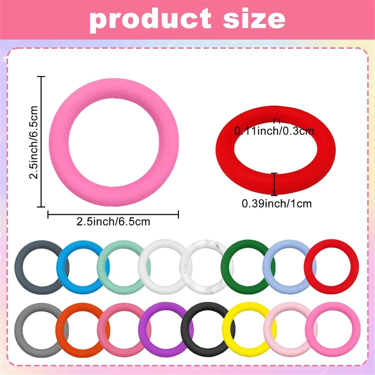 CXZD-16 PCS Silicone Beaded O-Ring 65mm Round Silicone Ring with 2 Holes