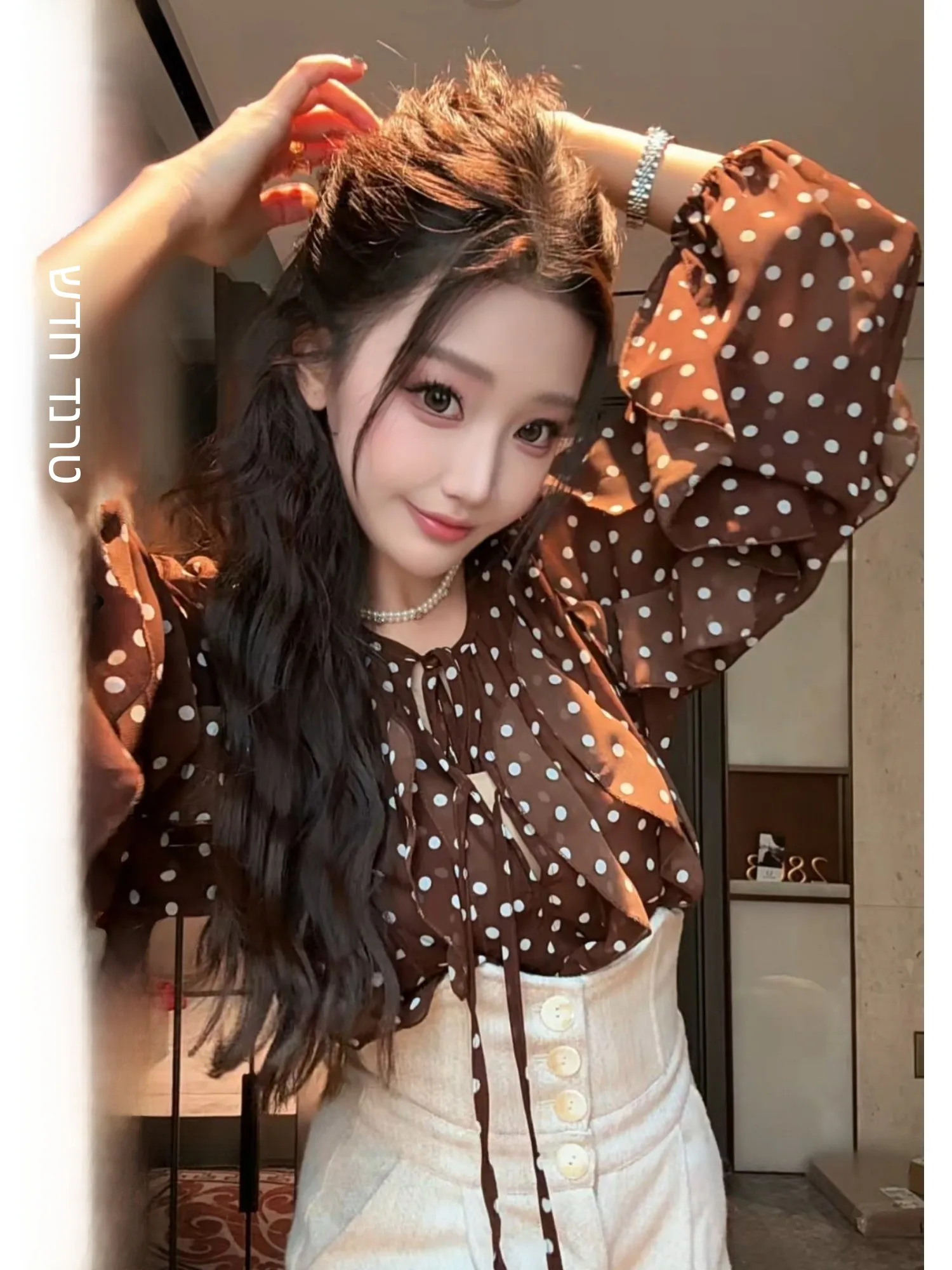 

Ele Polka Dot Faion irt NEW DADADA QUM429 Women's ort Sve round Ne Polyester Breathable Comfortable Spring irt