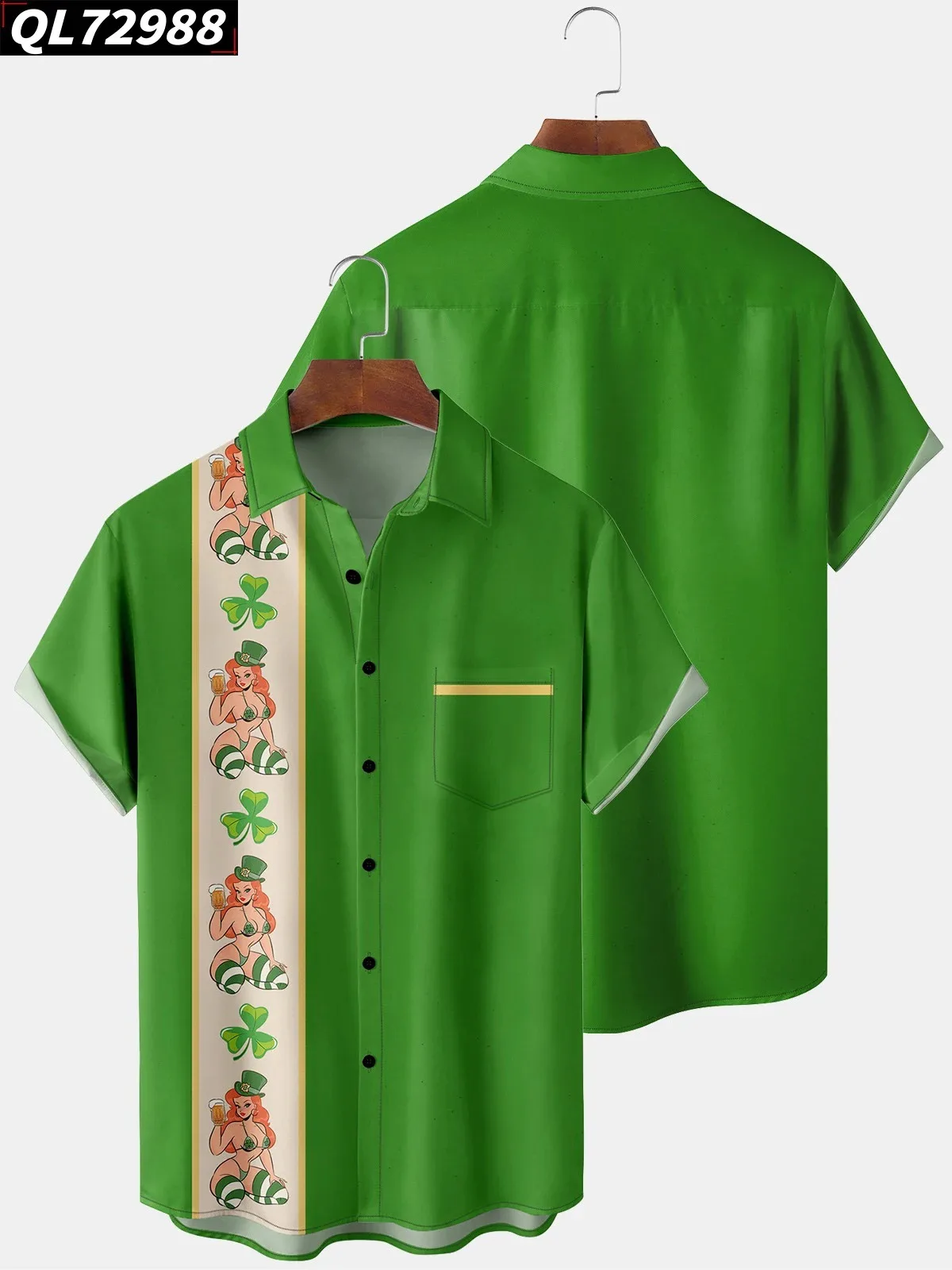 Irish Festival Shamrock Men's Shirts Button Dress Oversized Bikini beauty St. Patrick's Day Hawaiian Shirt Men Tops Clothes 2024