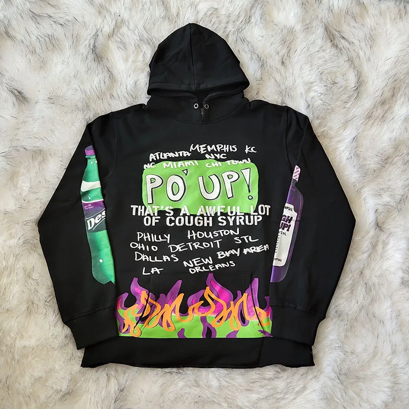 

Streetwear Flame Soda Handmade Print ex Hoodie Couple Matching Cartoon Animation Design Youth Faion Autumn Collection