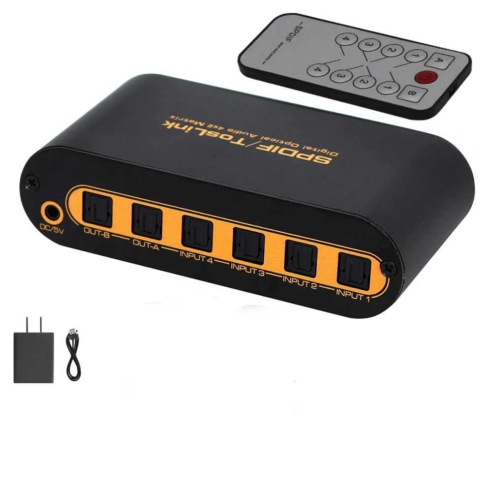 SPDIF/TOSLINK Optical Digital Audio True Matrix 4x2 Switcher/Splitter 4 In 2 Out Mar03