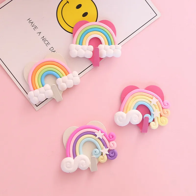 6pcs Nordic Rainbow Hanging Hook Adhesive Key Holder Wall Mount Sticky Hanger for Clothes Towel Home Decoration Accessories