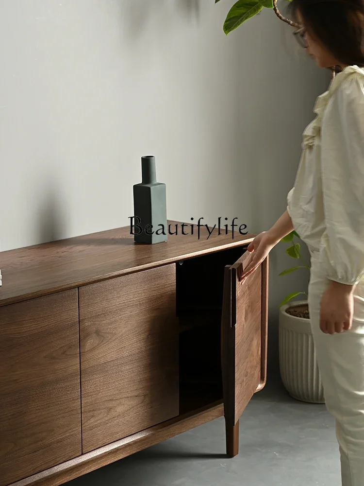 S Nordic TV Cabinet Living Room Simple Small Apartment Solid Wood Four-Door Storage Log Storage Cabinet