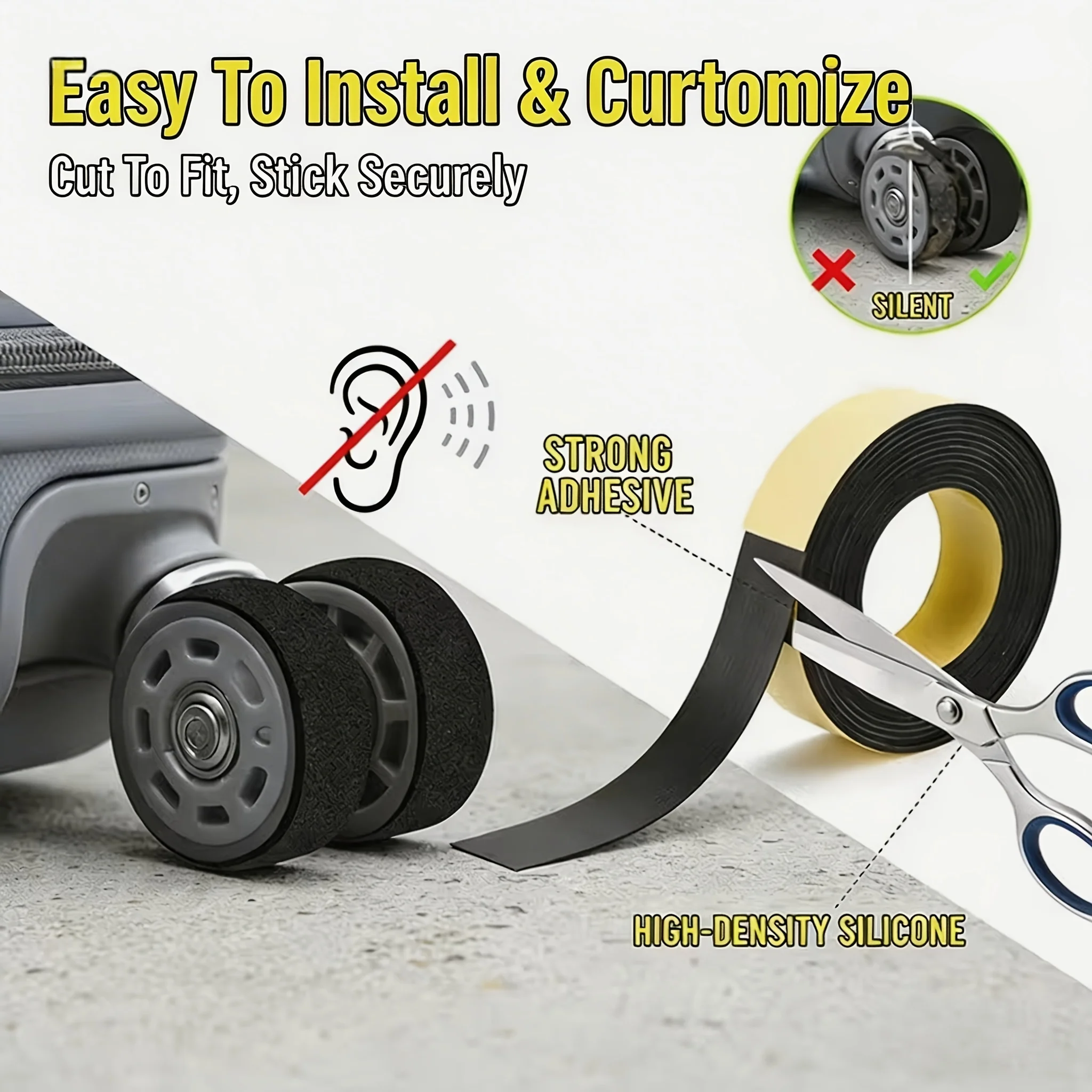 Luggage Wheel Mute Sticker, Shock-Absorbing and Wear-Resistant Protection Sticker, Strong Adhesive Anti Peeling, Can Be Freely
