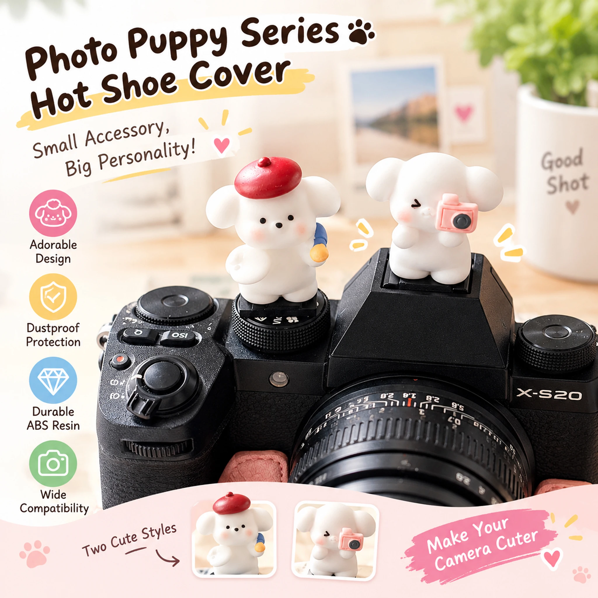 Camera Hot Shoe Cover 3D Cartoon Puppy Dustproof Hot Shoe Cap for Fujifilm X-Half X-E5 X-M5 X-T50 For Nikon Z50II For Sony A7M5
