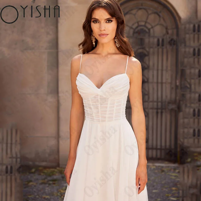 Oyisha Exquisite Querida Chiffon Robe Mariée Spaghetti Straps Split Vestidos De Noiva Abertos De Volta Vestidos De Casamento Custom Made Requintado Sweetheart Chiffon Robe Mariée Spaghetti Straps Split Bridal Gowns Ope