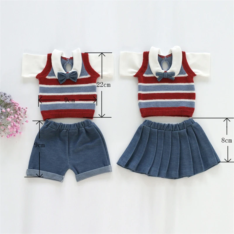 Newborn Baby Photography Clothing Sets Preppy Style Infant Boy Girl Sweater Outfits Vest Shirt Skirt Outfits Twins Photo Costume