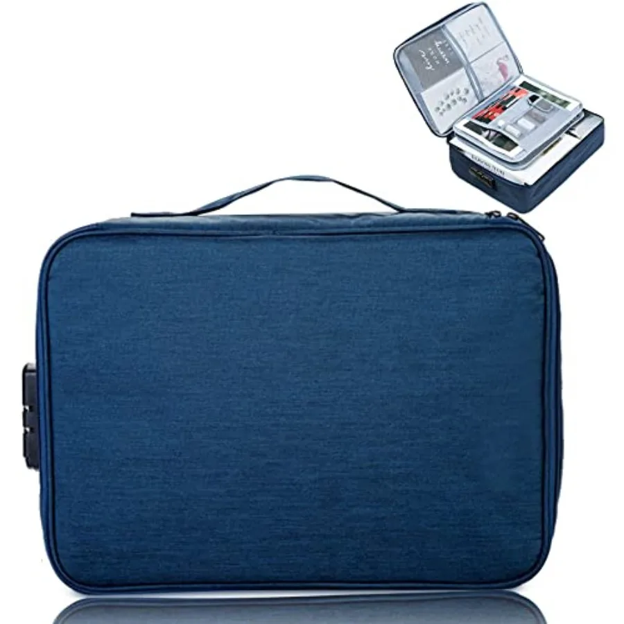 

A4 Letter Size Document Organizer with Password Lock Portable File Holder with 2 Separato MultiFution Document Storage Bag for