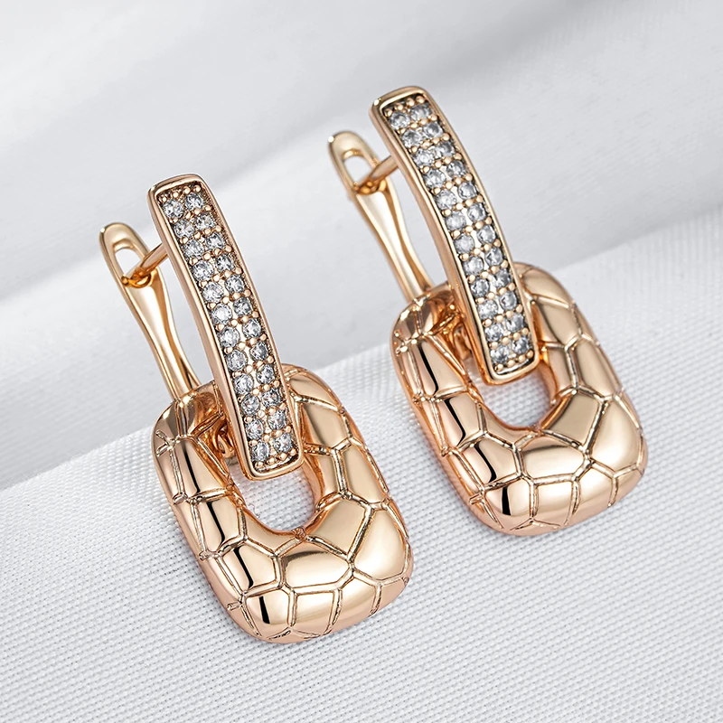 Wbmqda Fashion Hollow Square Women's Hanging Earrings 585 Rose Gold Color With Natural Zircon Wedding Party Luxury Dubai Jewelry