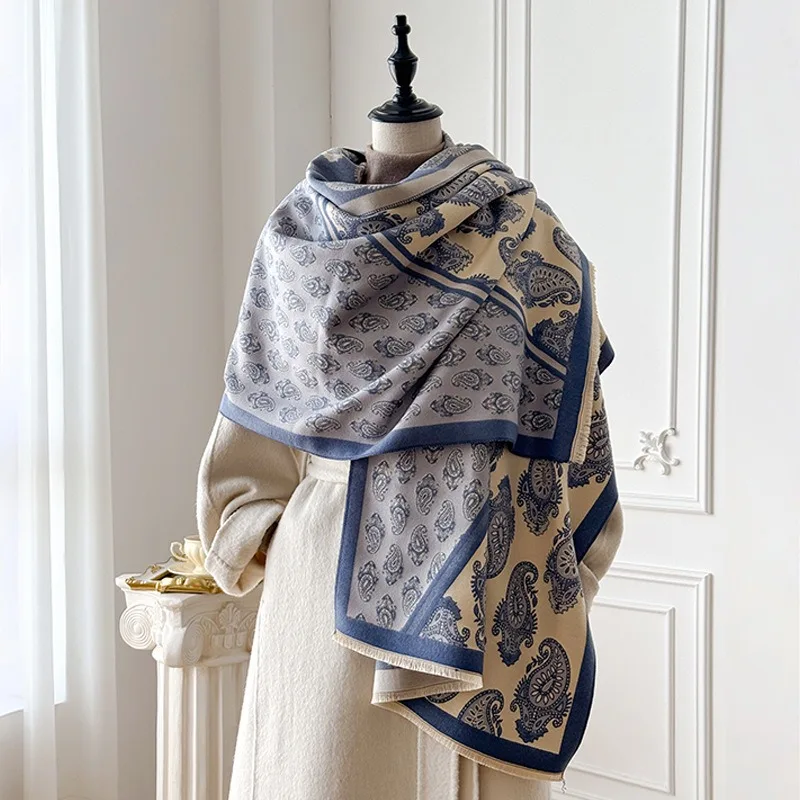 

Autumn new cashew flower cashmere fringed scarf women's fashionable youth-enhancing jacquard scarf warm and thick