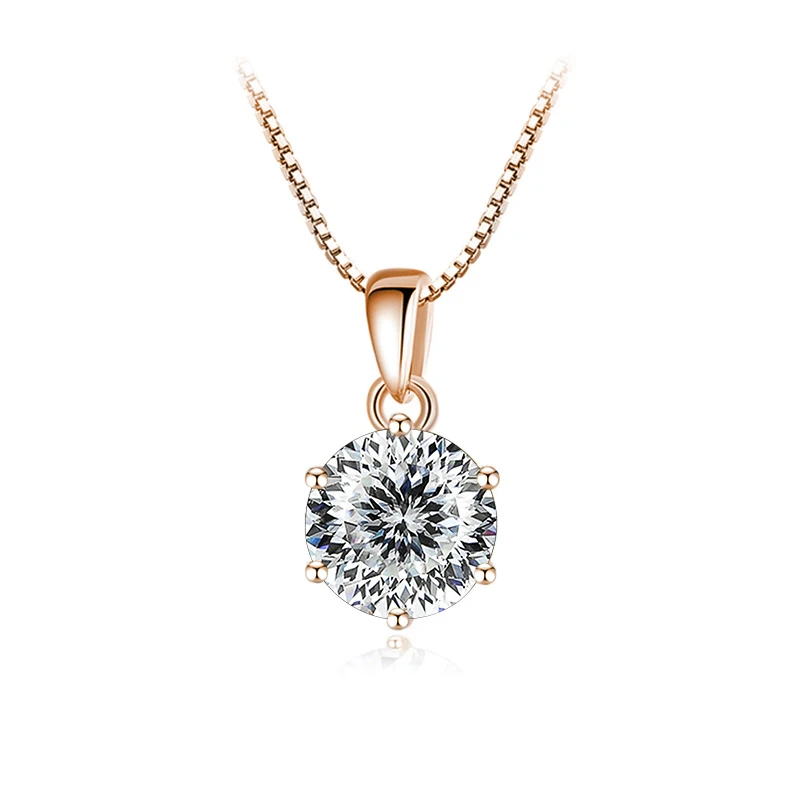 Butterflykiss 6.5mm 1.0 Carat D Moissanite Necklaces Rose Gold Plated Pendant Original Real S925 Silver Chain Jewelry For Women