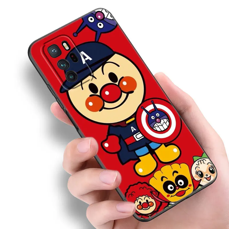 Cartoon Anpanman Black Silicone Phone Case For Xiaomi Redmi Note 9 10 11 11S 11T 12 13 Pro 5G Plus 9S 10S 12S