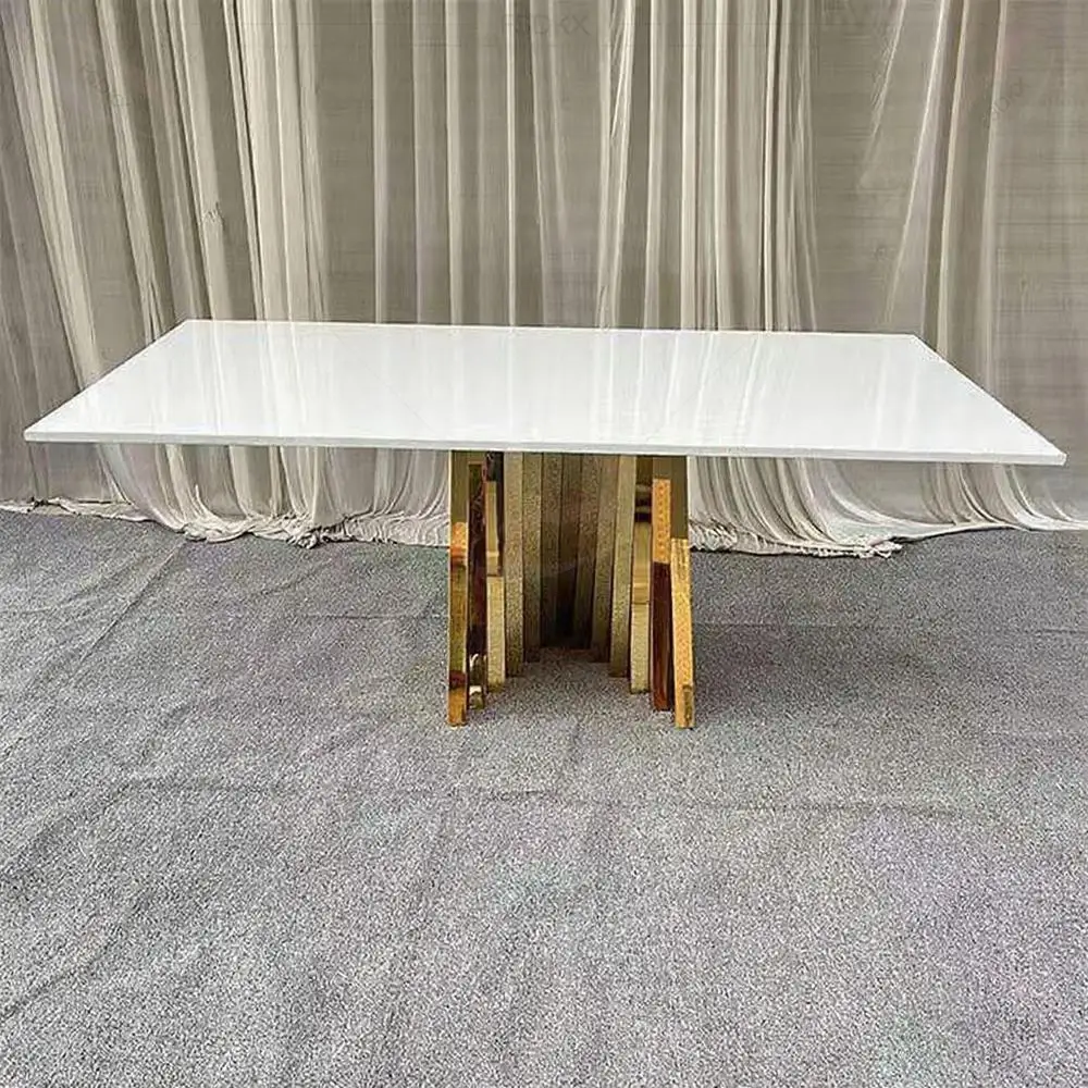 

FSDKX Stainless Steel Dining Table with Luxury Mirror Glass Top for Wedding Halls and Hotel Furniture