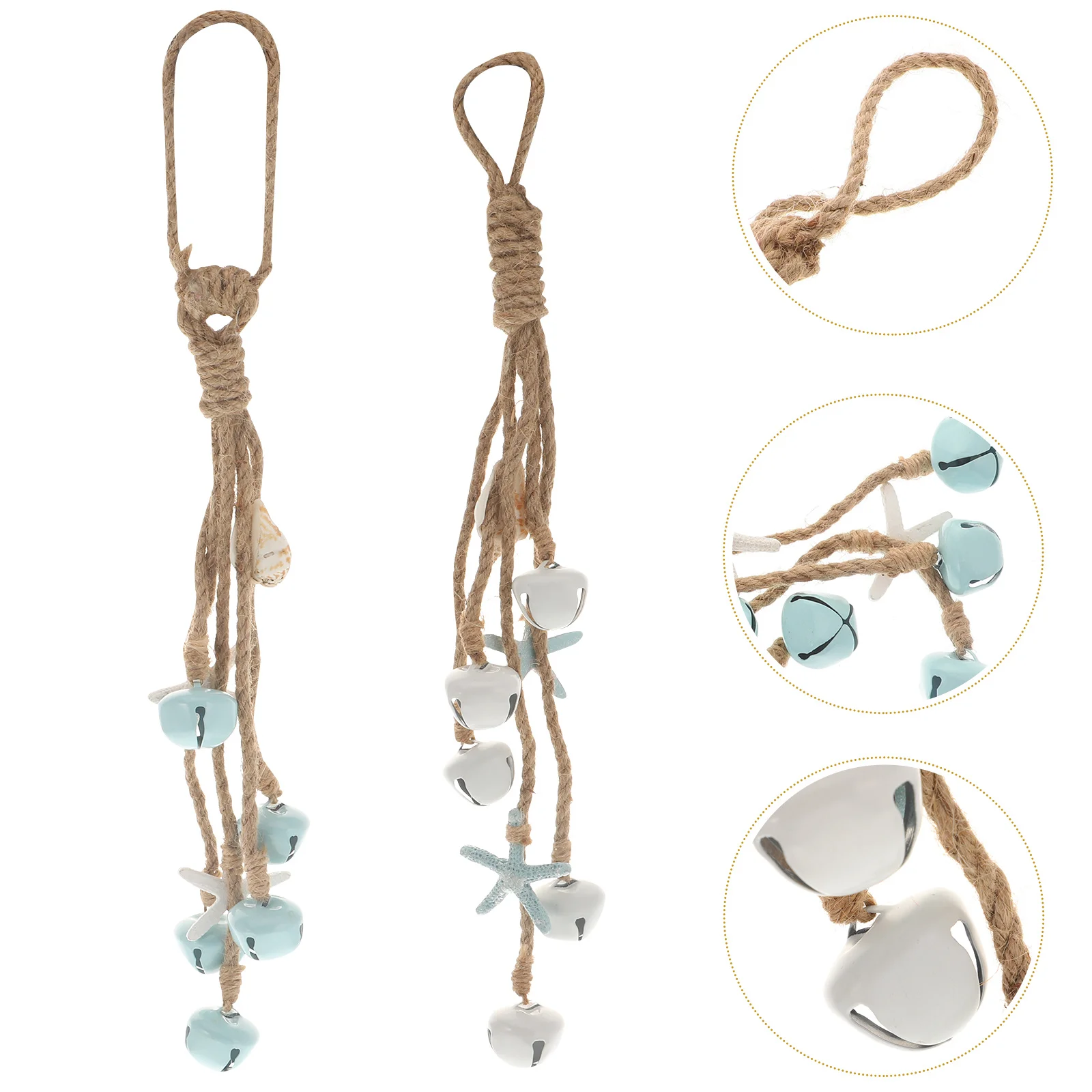 

2Pcs Mediterranean Hemp Rope Bells Sea Star Vintage Marine Hanging Decor White Sky-Blue Beautiful Gift for Friends Family