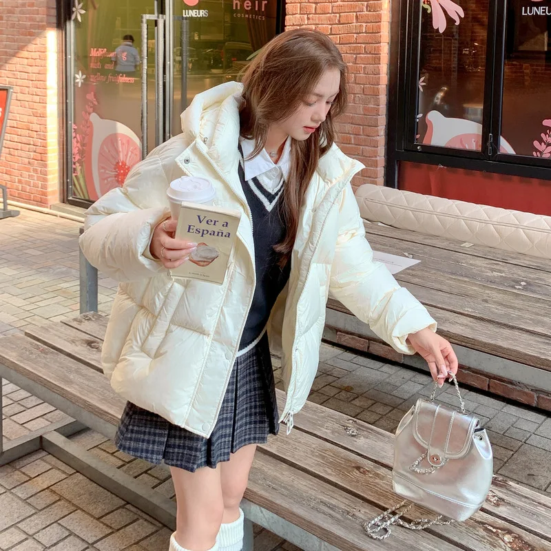 Pastel Color Puffer Coat Women's Short Hooded Down Alternative Winter Warm Jacket