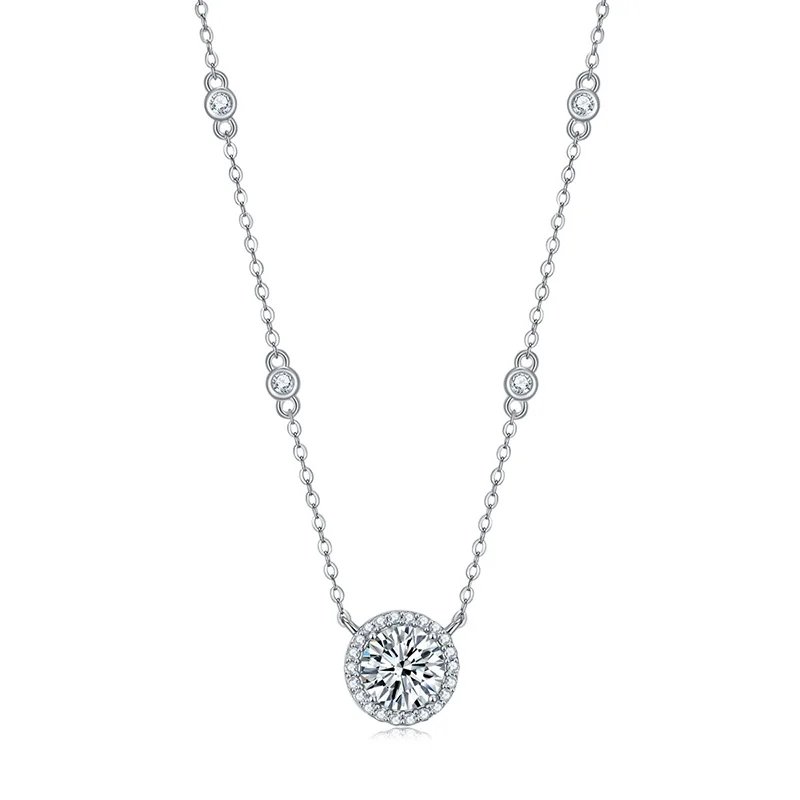 LYCFN 1/2/3CT مويسانيتي قلادة للنساء 925 فضة معتمد GRA مختبر دائري سلسلة بدلاية ماسية مجوهرات نسائية