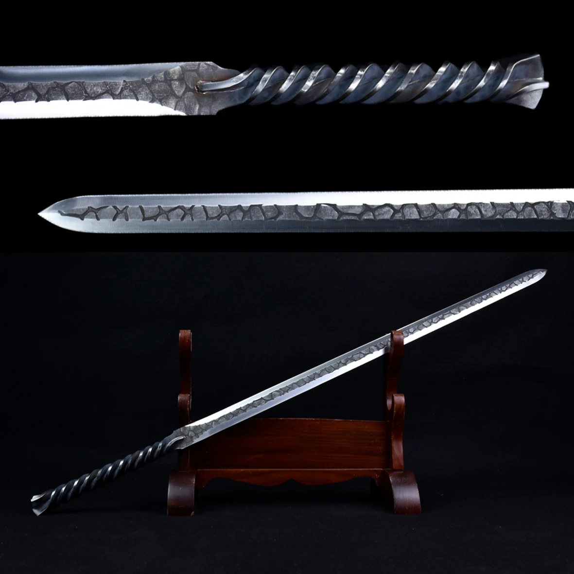 

93cm Medieval Nordic Viking Warrior Sword Battle Preparation full tang Sharp Stone-texted stainless steel katana weapons Knight
