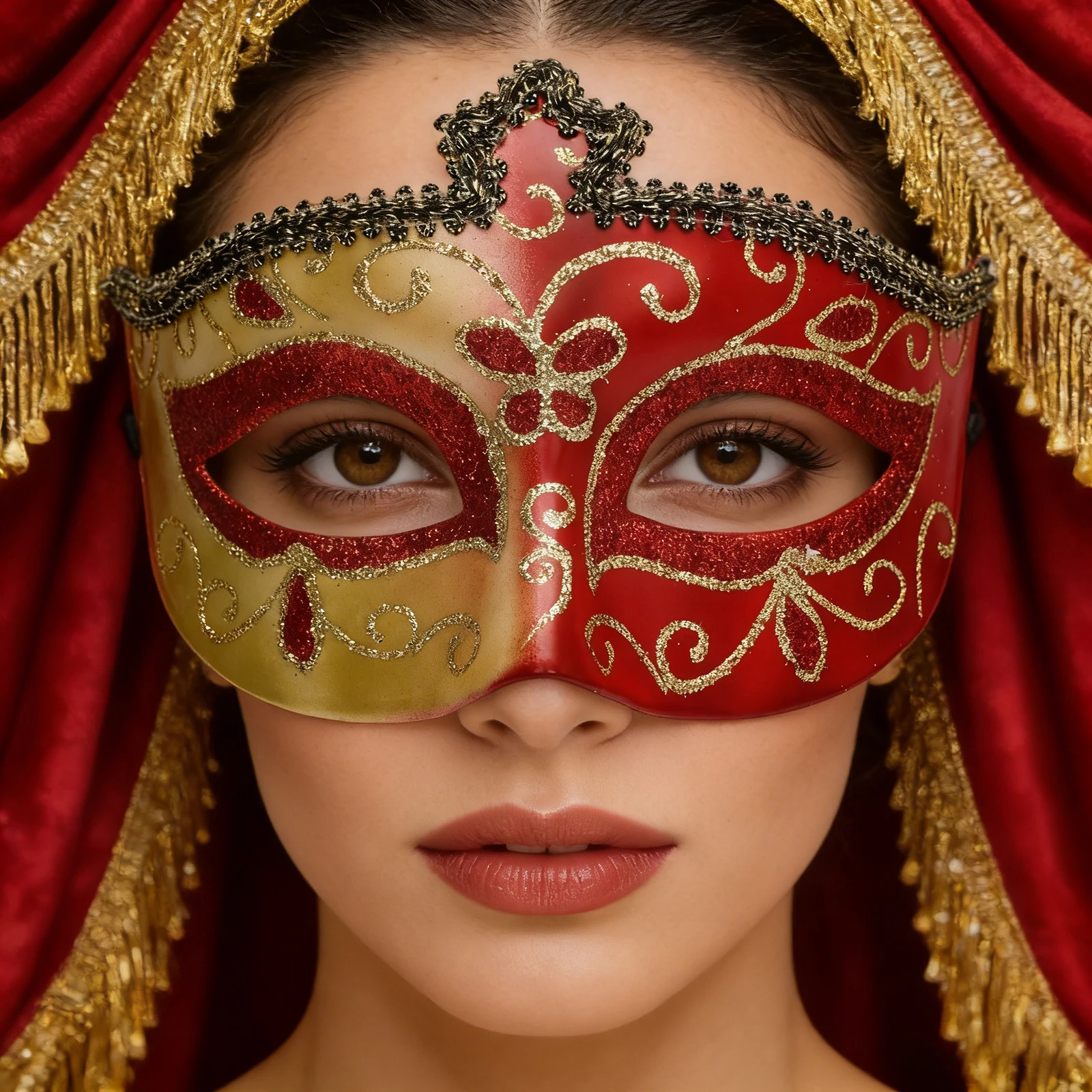 1 Stück luxuriöse venezianische Maske, glänzende Maskerademaske, Karnevalsparty-Maske, Spitzenbesatz, Unisex-Party-Kostüm-Requisite