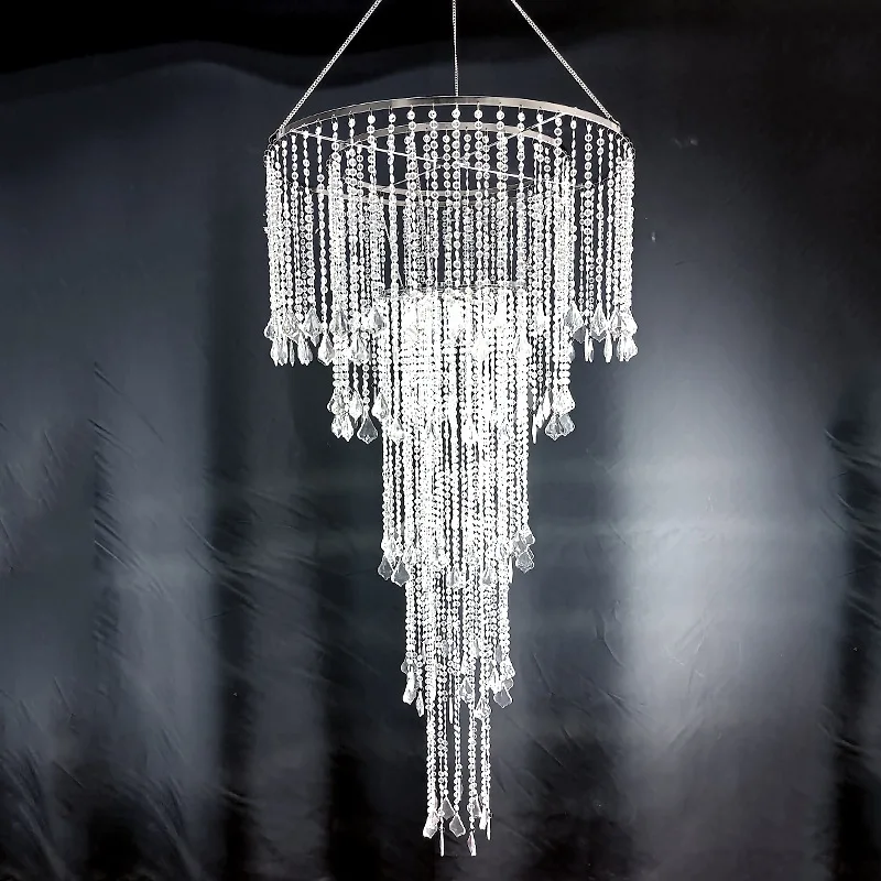 

Легкая роскошная люстра из кованого железа с акриловыми бусинами, декоративное освещение для свадебных сцен, создающее атмосферу.