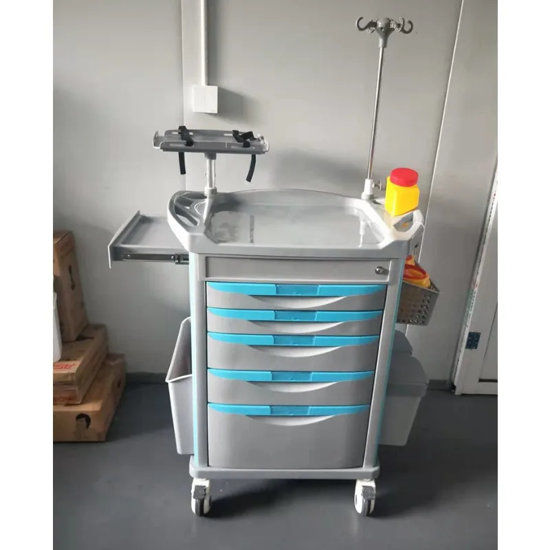 Immagine 5: Carrello Ospedaliero di Emergenza con Cinque Cassetti in ABS, Carrello per Rianimazione, Carrello Medico d'Emergenza per Cliniche