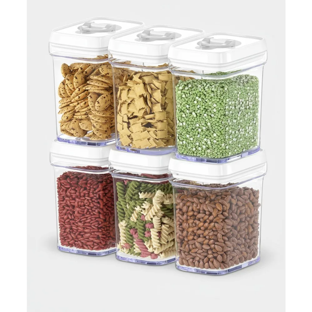 

6 упаковок герметичных контейнеров для хранения продуктов питания с белыми крышками — пластиковая организация кухонной кладовой без BPA