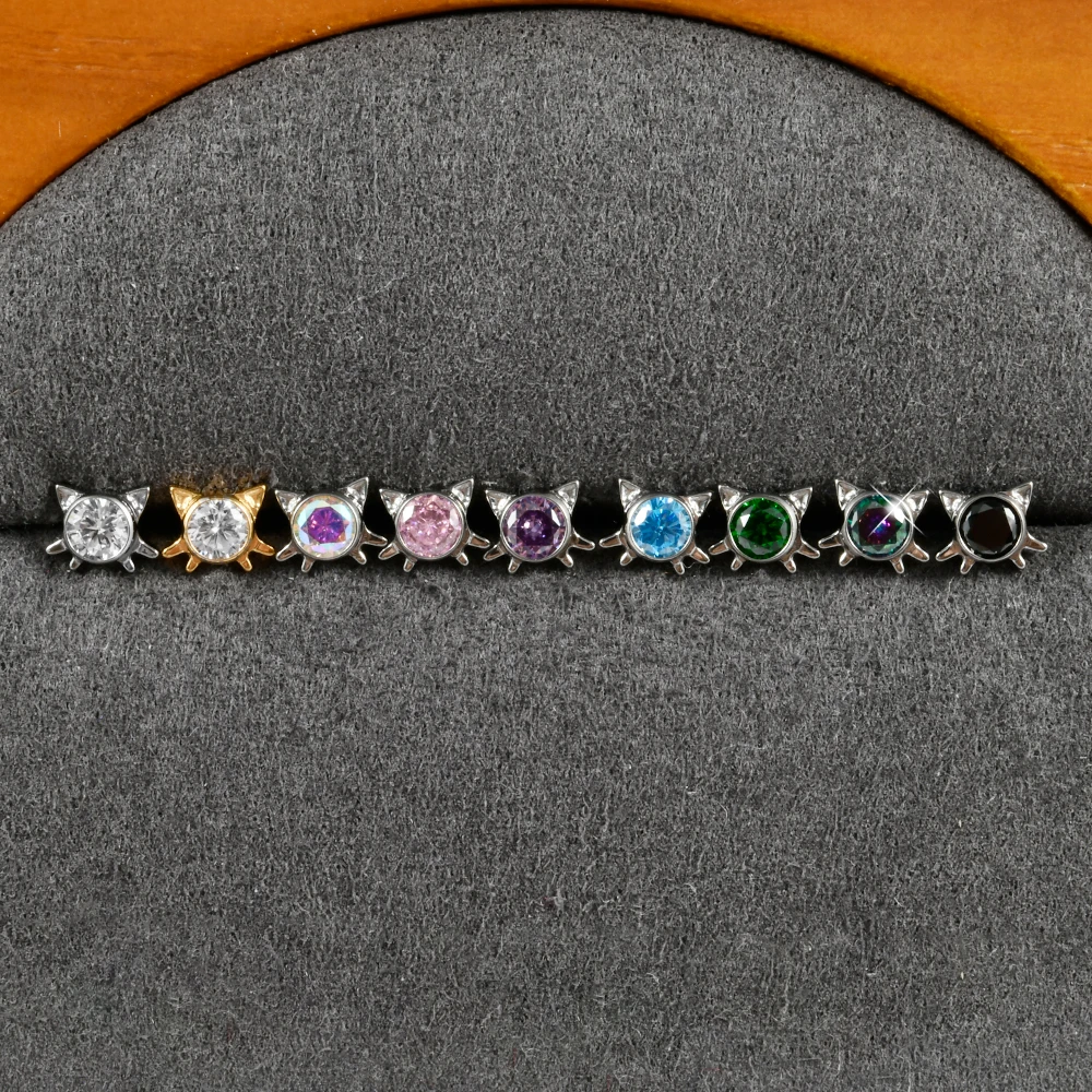 1PC Titanium Zirconia Cute Cat Rook Helix Stud Tragus Cartilage Earrings Animal Lobe Labret Lip Fashion Piercing Jewelry 16G