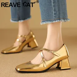 REAVE CAT Janes Women Pumps 32 Toe Chunky Heels 6cm Shoes Strap Size 47 48 Leisure Daily Shoes Spring