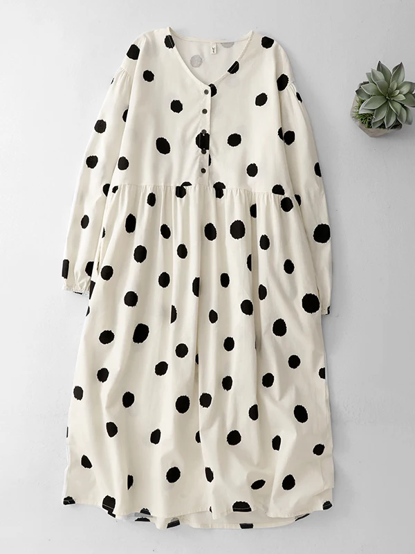 

Свободные длинные све V-Ne с принтом в горошек, миди трапециевидной формы, осенние, большие размеры, повседневные, удобные, дышащие, женские Dr