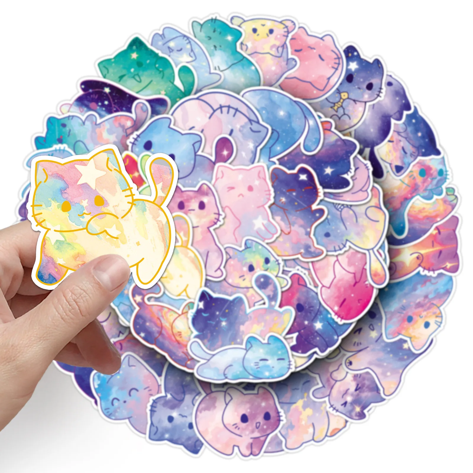 50PCS ใหม่แมวสติกเกอร์การ์ตูน Starry Sky สไตล์แมวน่ารักสัตว์ Decals ของเล่นเด็ก DIY กระเป๋าเดินทางแล็ปท็อปกีตาร์รถจักรยานตกแต่ง