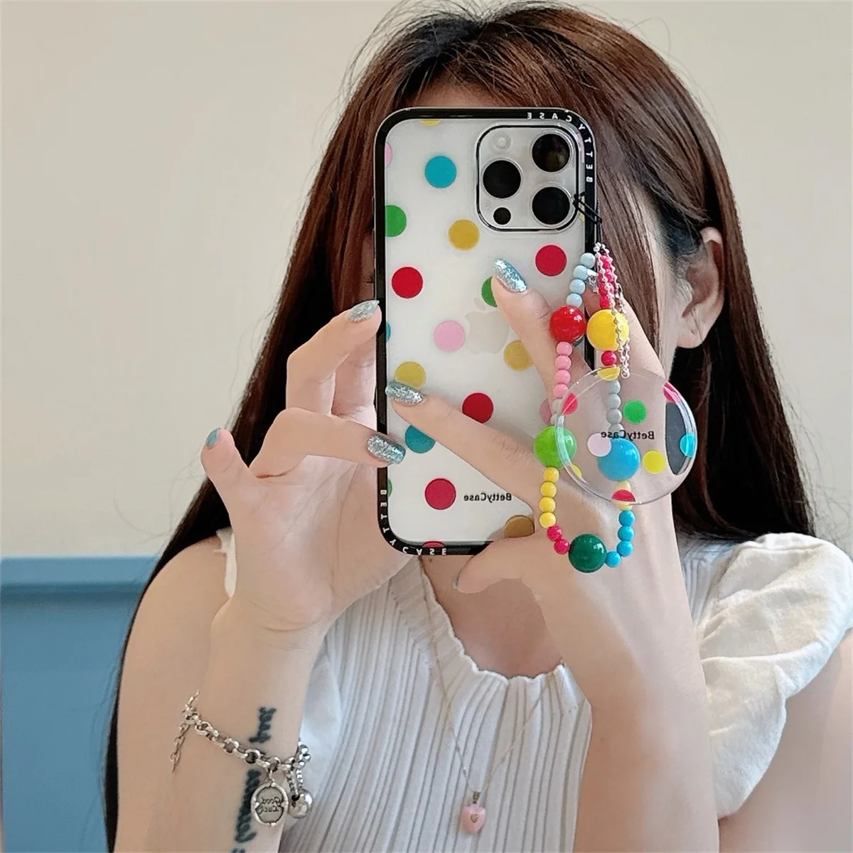 

New cute cartoon polka dot pendant Phone Case For iPhone 16 15 14 13 Pro Max fundas iphone 15 case Protective cover 15 16 14
