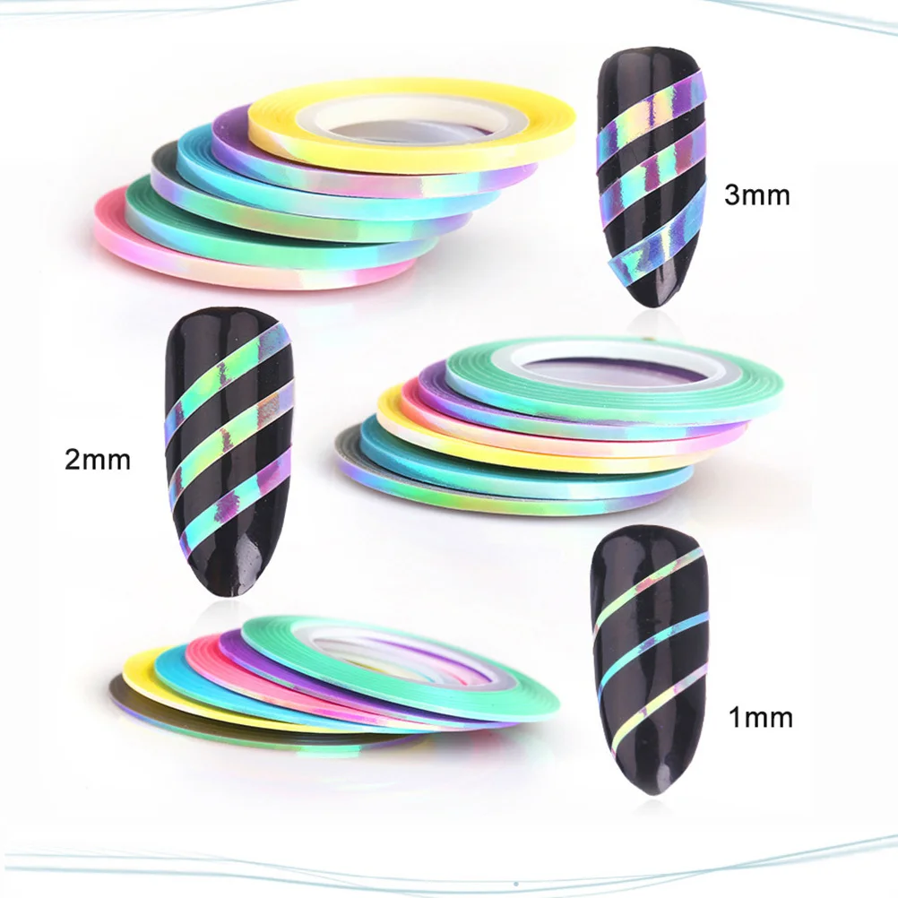18pcs Glitter Nail Tapes 1Mm 2Mm 3Mm Mixed Colors Self-Adhesive Manicure Pedicure Tool For Women Shining Nail Art Line Decor