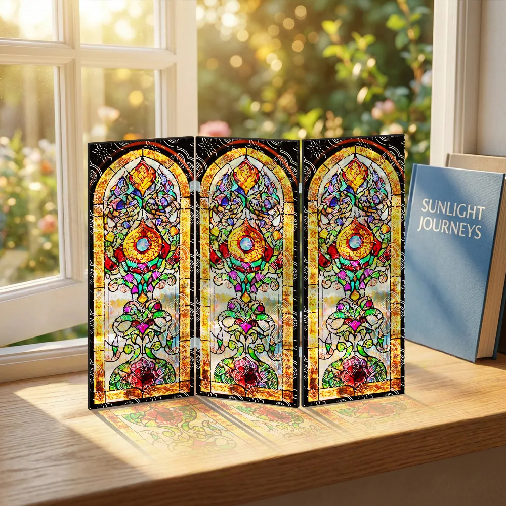 Folding Light-transmitting Acrylic Screen. Begonia Pattern Painted Screen Setting. TV Cabinet Wine Cabinet Decorative Painting