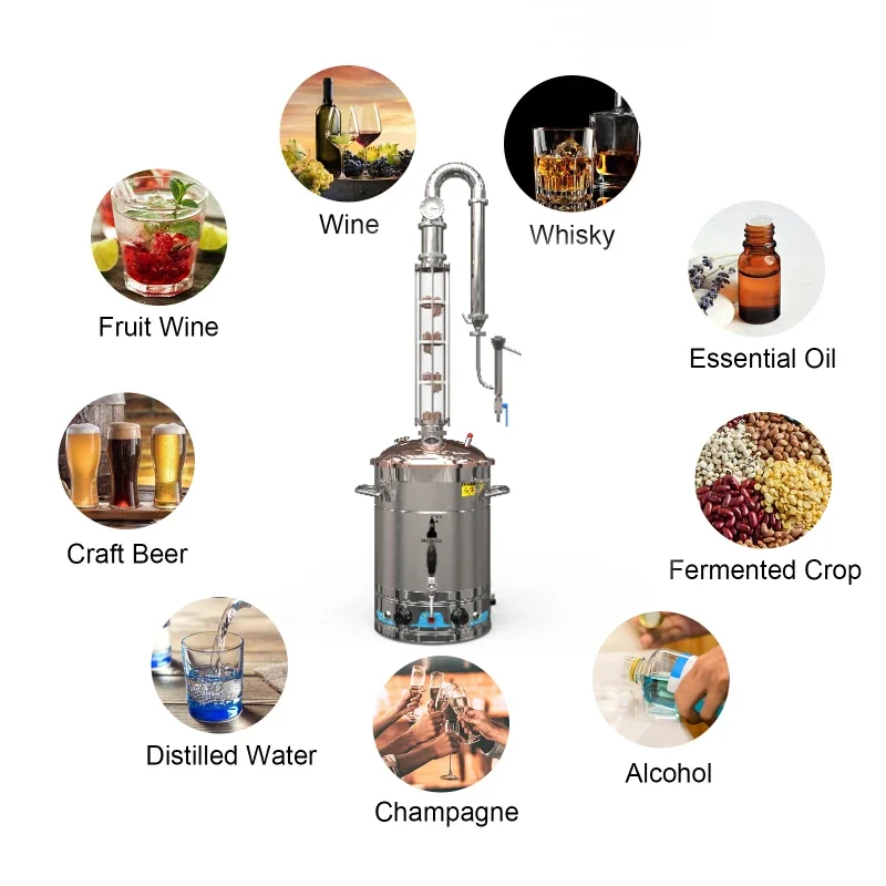 HOOLOO CT65Cu جهاز تقطير منزلي عمود كريستالي غطاء نحاسي كحول لا يزال جهاز ضوء القمر الروم ويسكي براندي تخمير