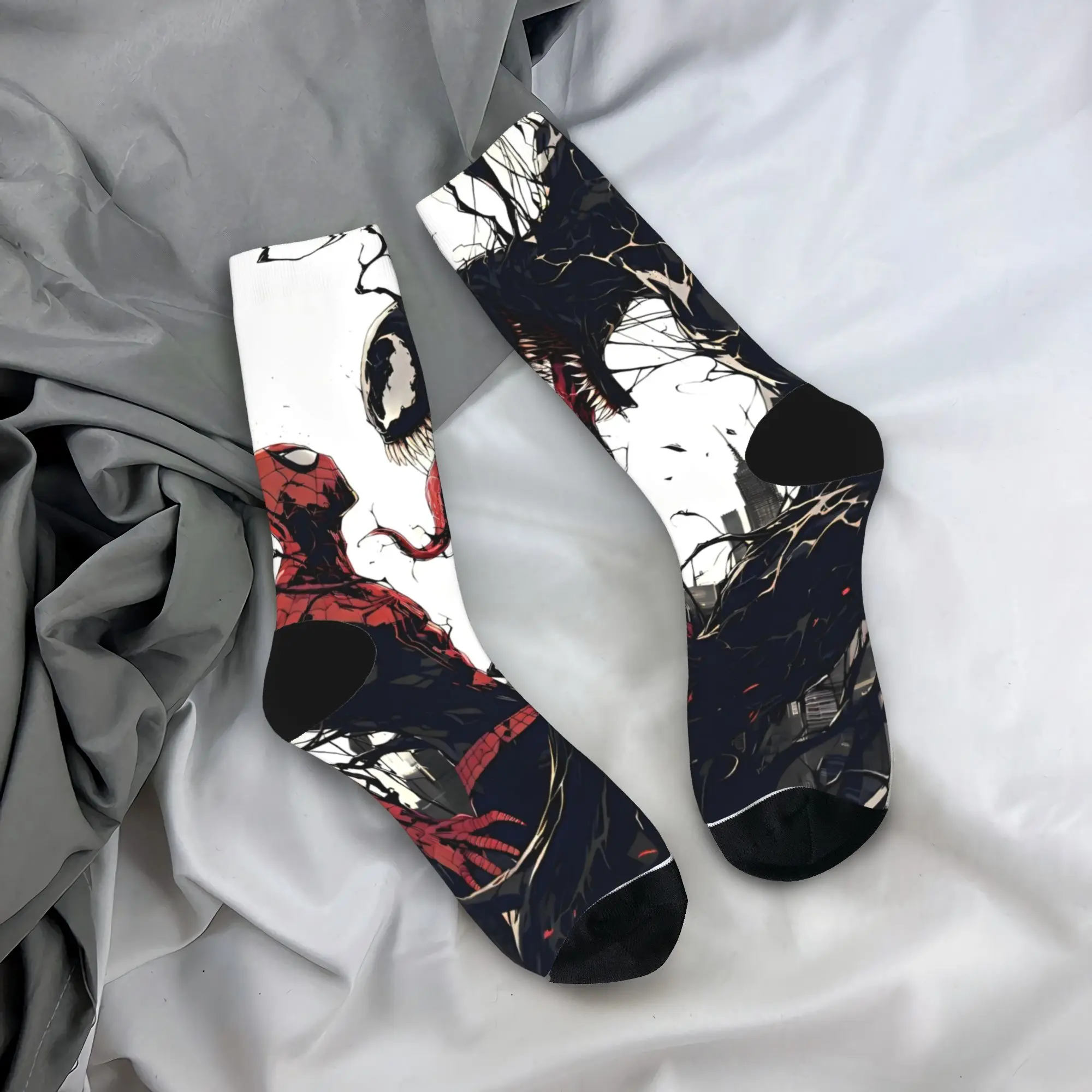 

Happy Funny Men's Socks Harajuku Venomous Encounter Spidermans & Venom Sock Sport Women Socks Spring Summer Autumn Winter