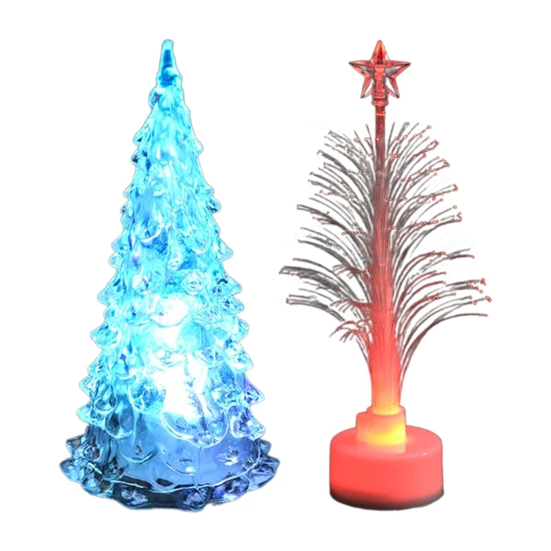 12cm Lovely Miniature Christmas Trees Light up Toys 7 Colors Changing Lights Crafts Holiday Signs Desktop Ornaments