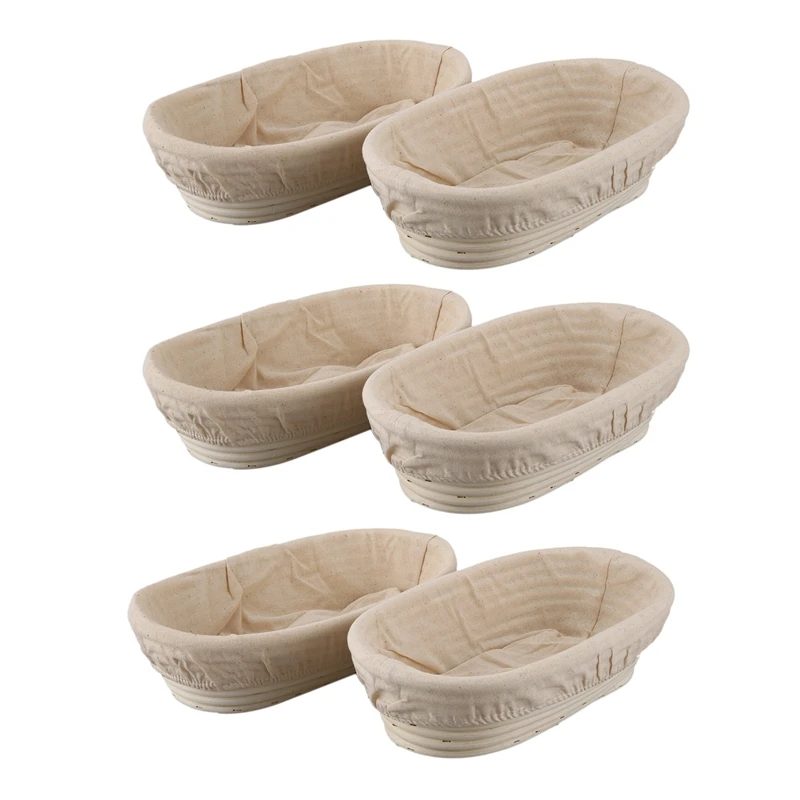 6Pcs 25Cm/10 Inch Bread Basket Rattan Proofing Basket Liner Round Oval Fruit Tray Dough Food Storage Container