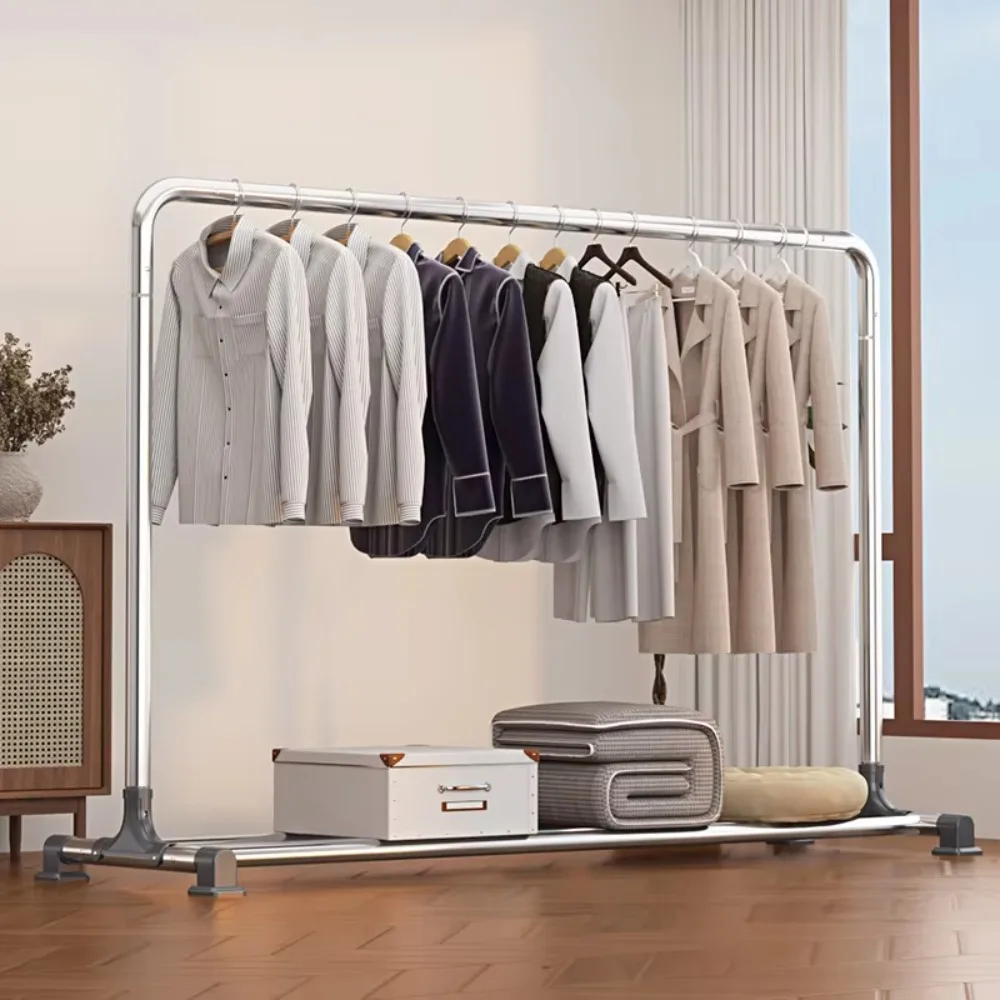 Heavy Duty Clothes Rail With U-shaped Base Silver Stainless Steel Clothing Rack for Hanging Clothes Drying Rack