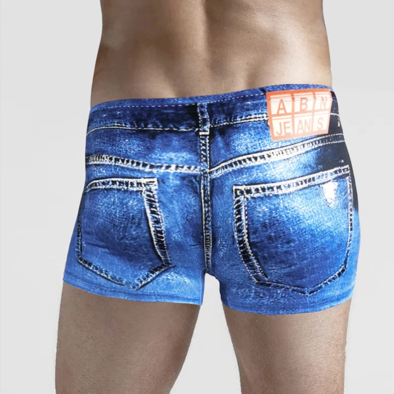 Men Denim Panties Underwear 3D Print Sexy Boxer Jeans Shorts Boxers Mens Fashion Cowboy Underpants Homme Ropa Interior Masculina
