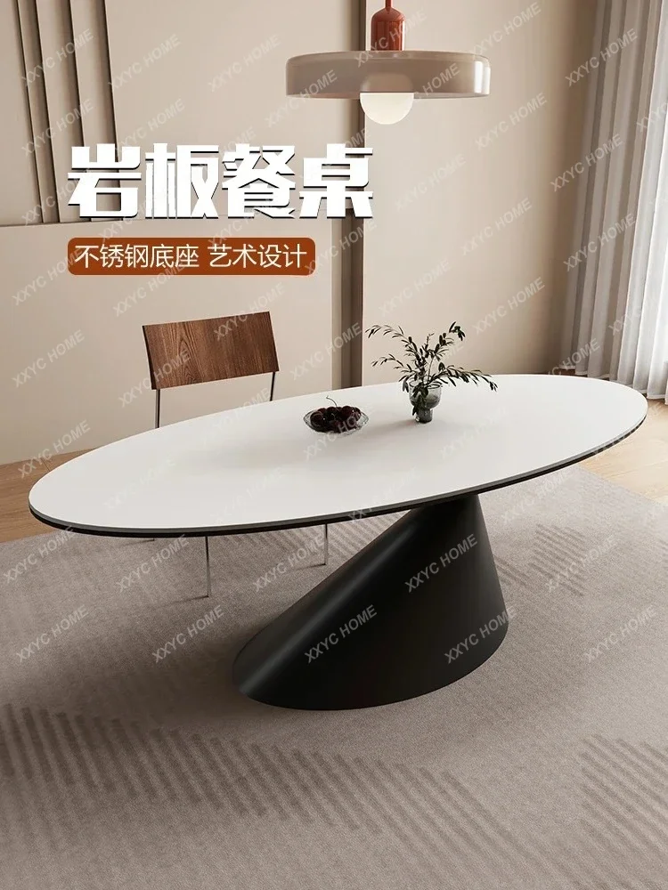 A Slate dining table minimalist modern light luxury oval simple luxury stone new mirror dining table