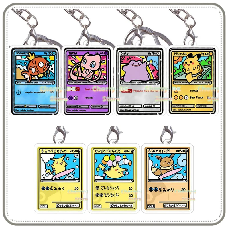 

Anime Pokemon Comics Series Gengar Magikarp Mew Ditto Snorlax Double-Sided Acrylic Cards Keychain Hand Drawn Q Version Pendant