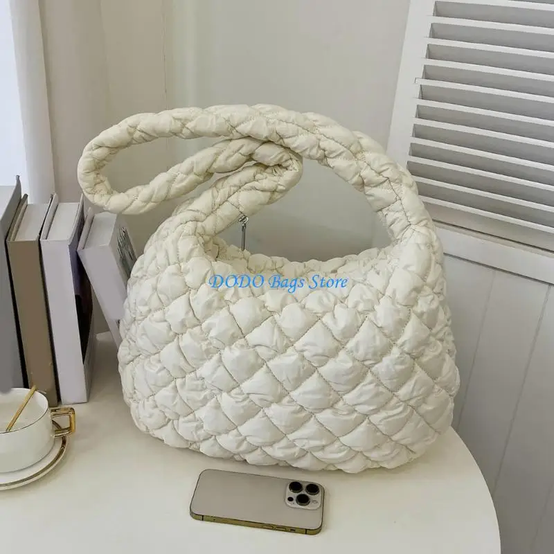 

E8FB Trendy Pleated Nylon Crossbody Bag Puffer Shoulder Bags Satchel For Everyday Use
