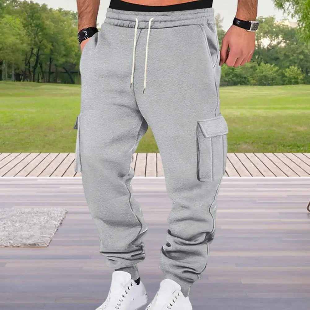 Adjustable Waist Circumference Pants Men's Mid-rise Cargo Pants with Adjustable Waist Reinforced Pockets Casual Trousers Durable