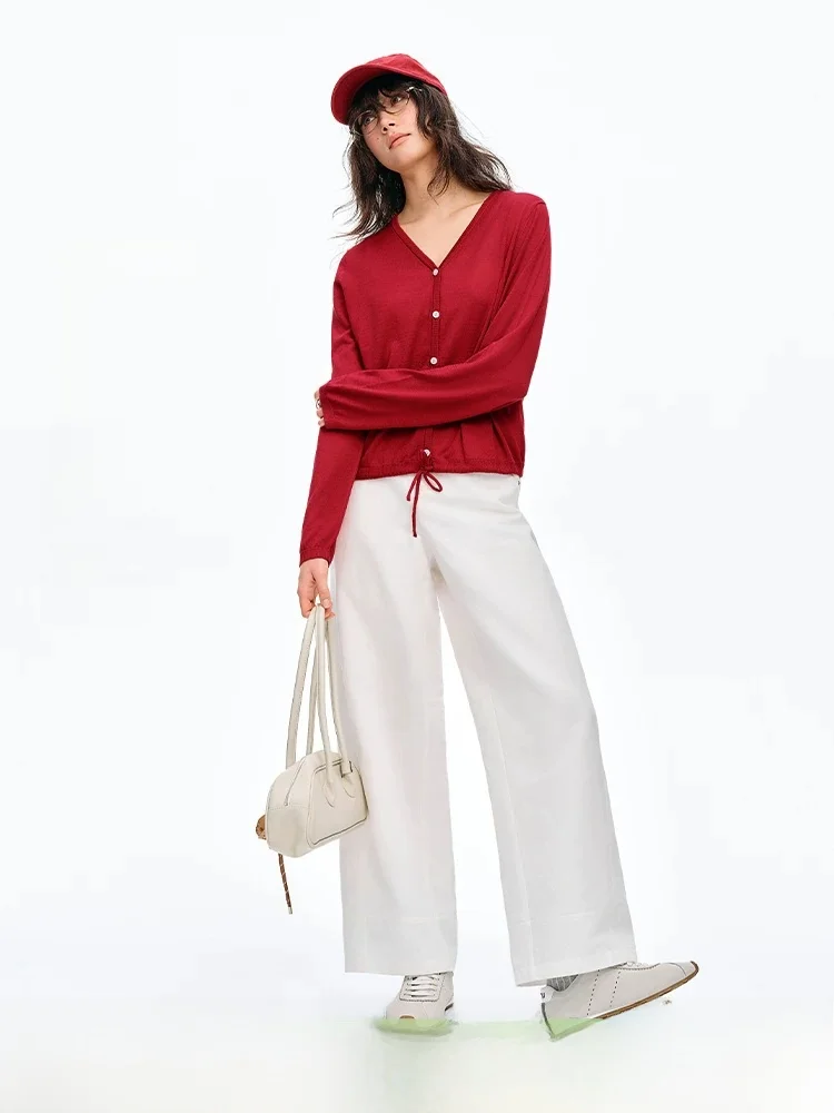 

Mint Lyocell Letter Embroidery Belted Knitted Open Cardigan V-ne Summer Faion Casual Loose Fit Ladies Knitted Top