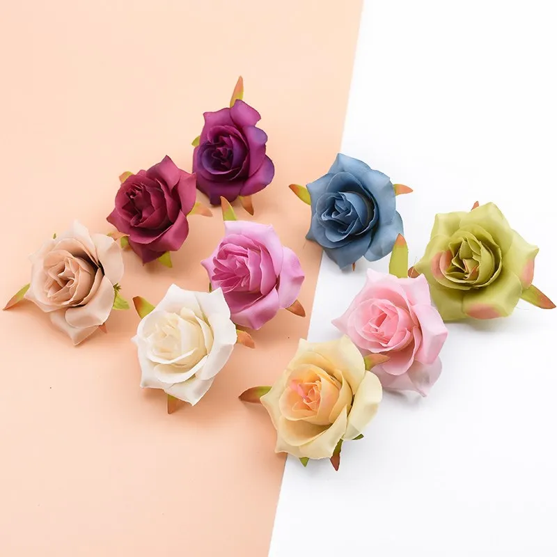 6CM Cheap Artificial Flowers for Home Wedding Decor Accessories Fake Plants Scrapbooking Flowers Wall Diy a Cap Silk Roses Heads